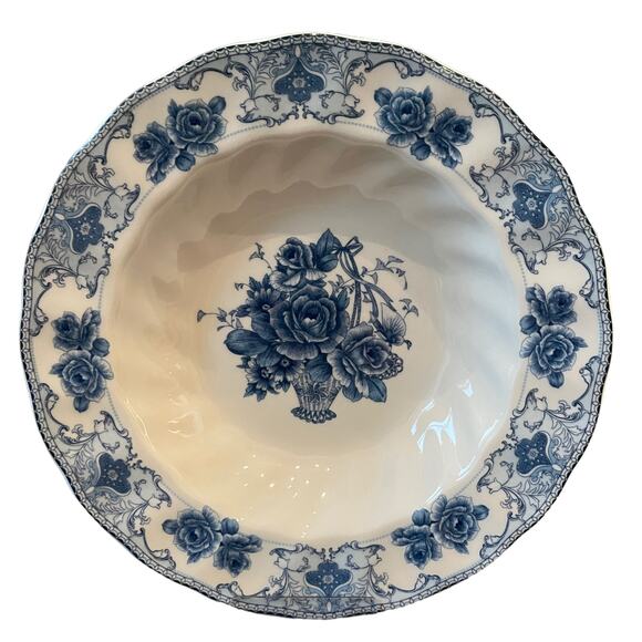 Palate & Plate Blue Rose Floral Porcelain Soup Bowls 8.5" Set 4 Shabby Chic NEW - Picture 1 of 8